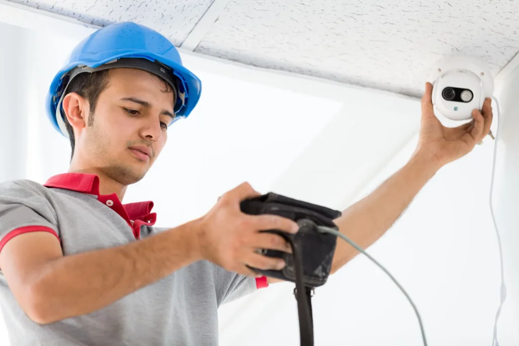 wefour staff doing a CCTV installation in Qatar